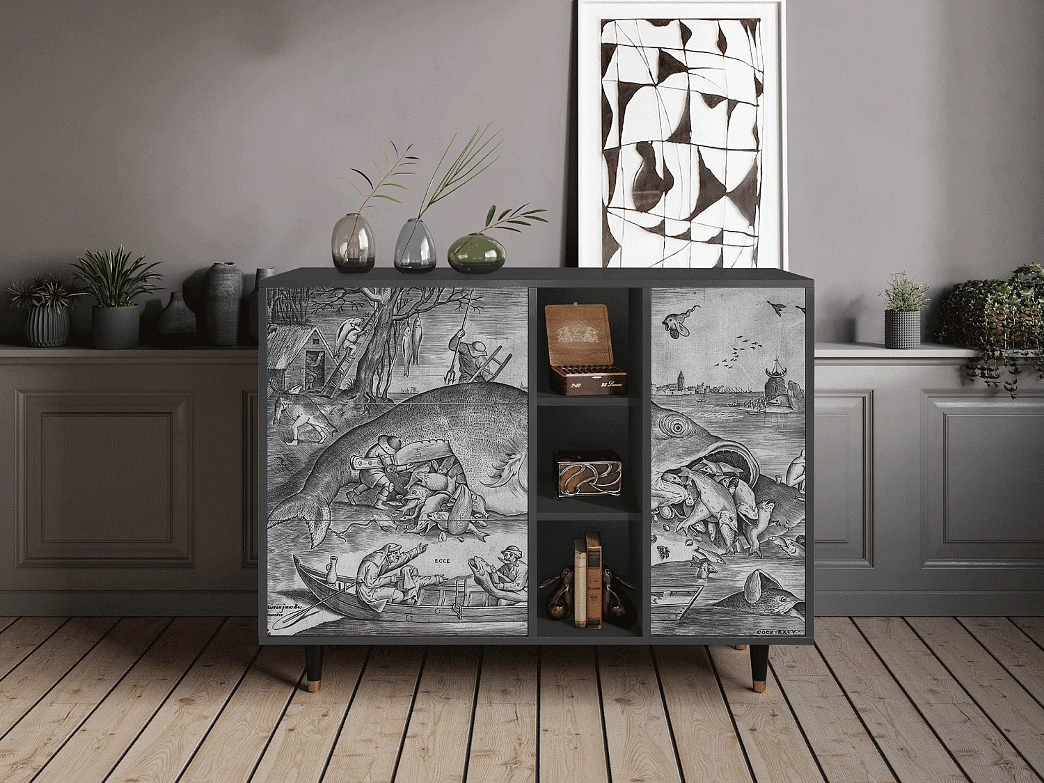 Kredens - 125x98x48 cm - BS2 - Big Fish Eat Little, Antracyt