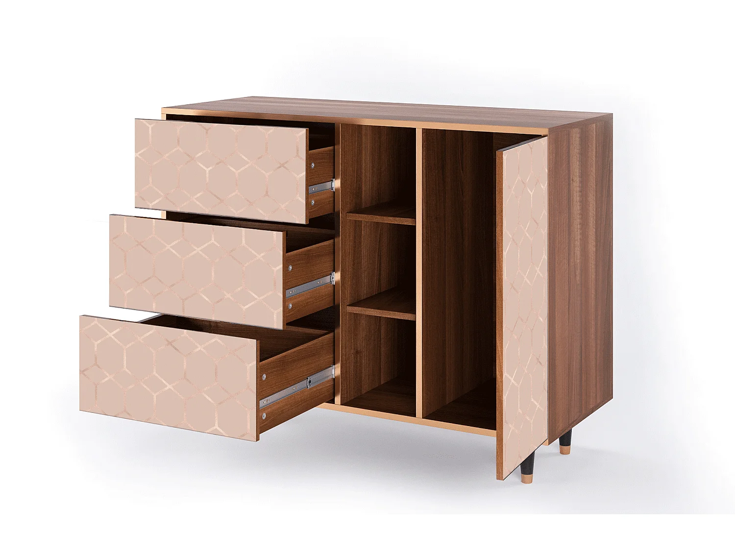 Credenza - 125x98x48 cm - BS2 - Rose Honeycomb, Noce