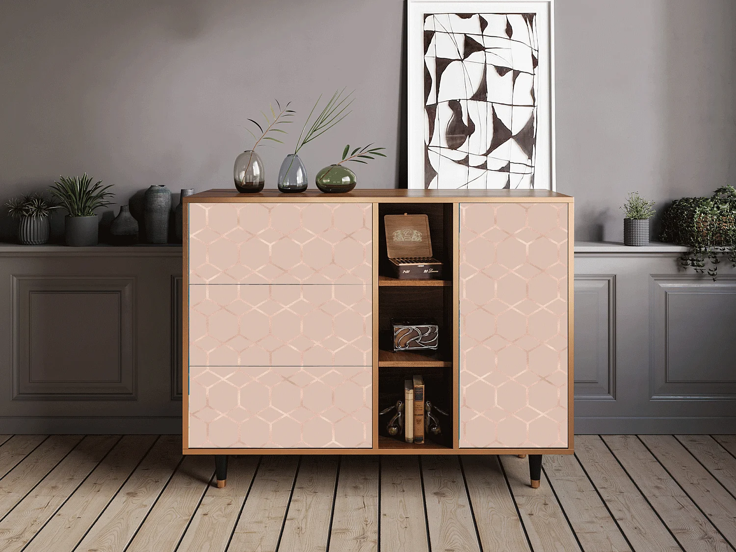 Buffet - 125x98x48 cm - BS2 - Rose Honeycomb, Noyer