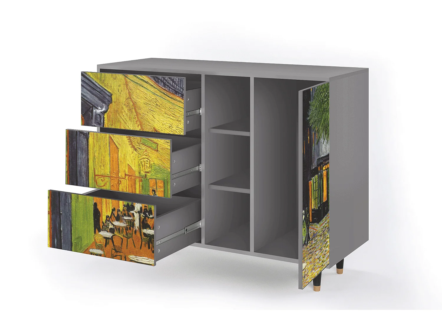 Dressoir - 125x98x48 cm - BS2 - Café Terrace at Night, Grijs