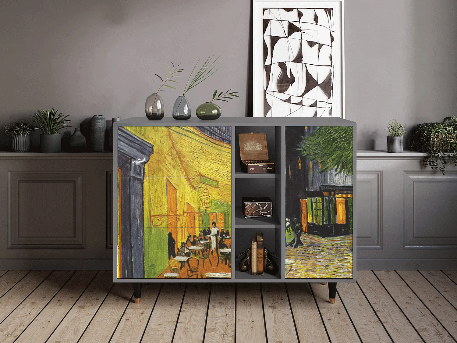 Kredens - 125x98x48 cm - BS2 - Café Terrace at Night, Szary