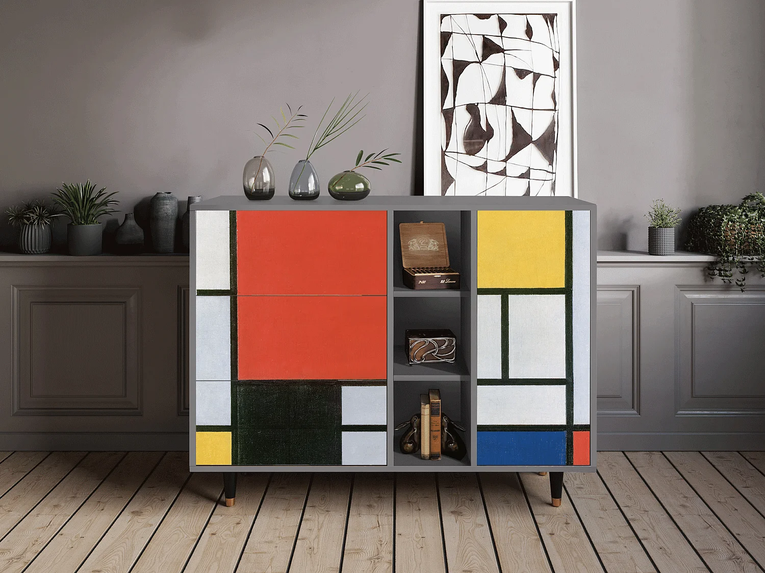 Kredens - 125x98x48 cm - BS2 - Composition, Szary