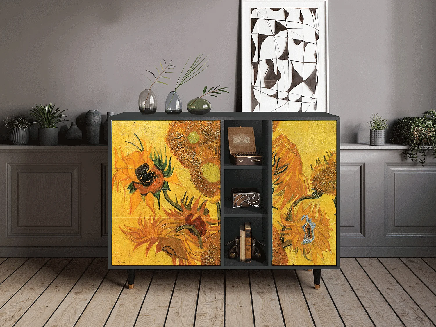 Aparador - 125x98x48 cm - BS2 - Sunflowers, Antracite