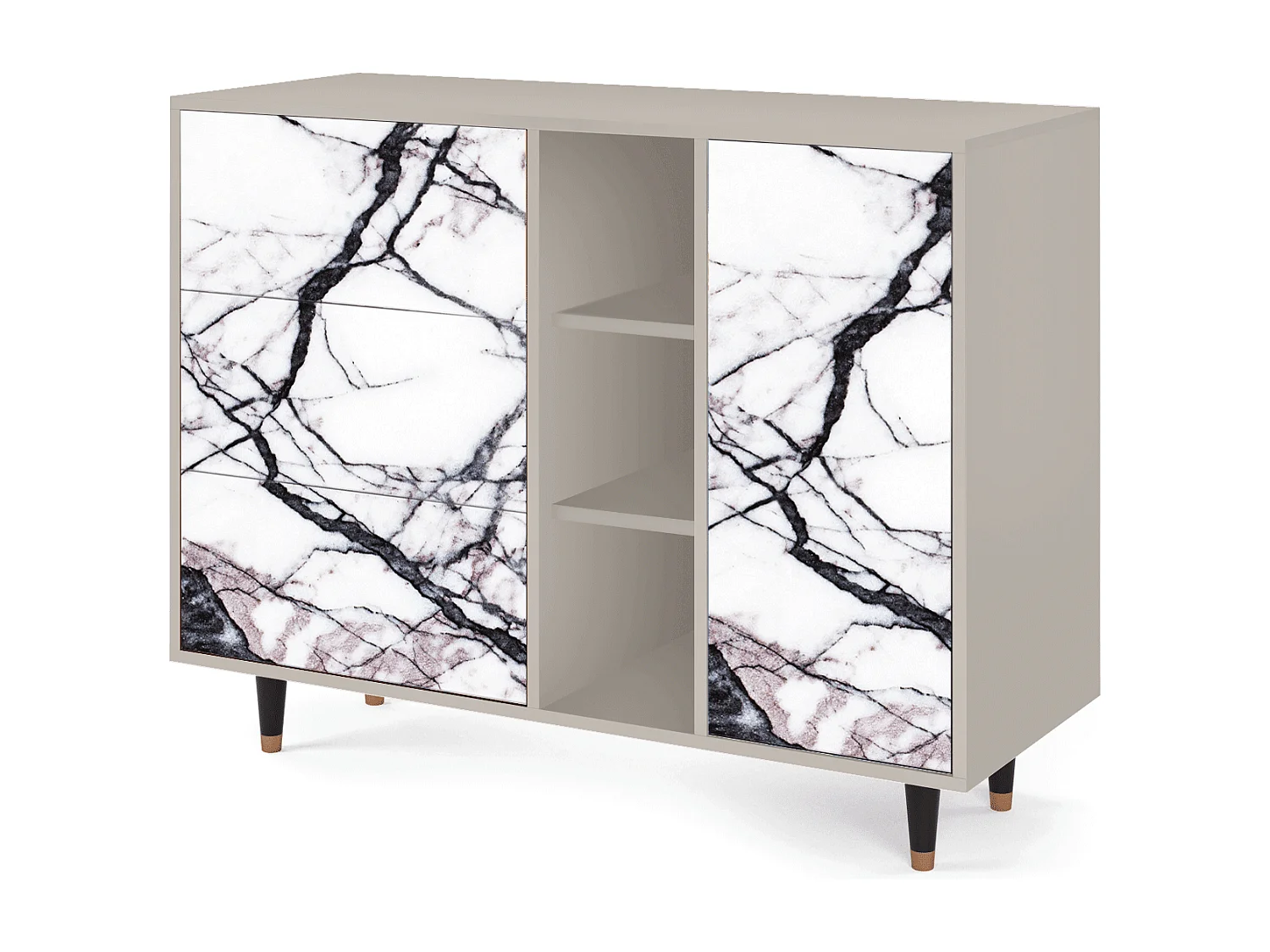 Kredens - 125x98x48 cm - BS2 - Raven Marble, Piaskowy