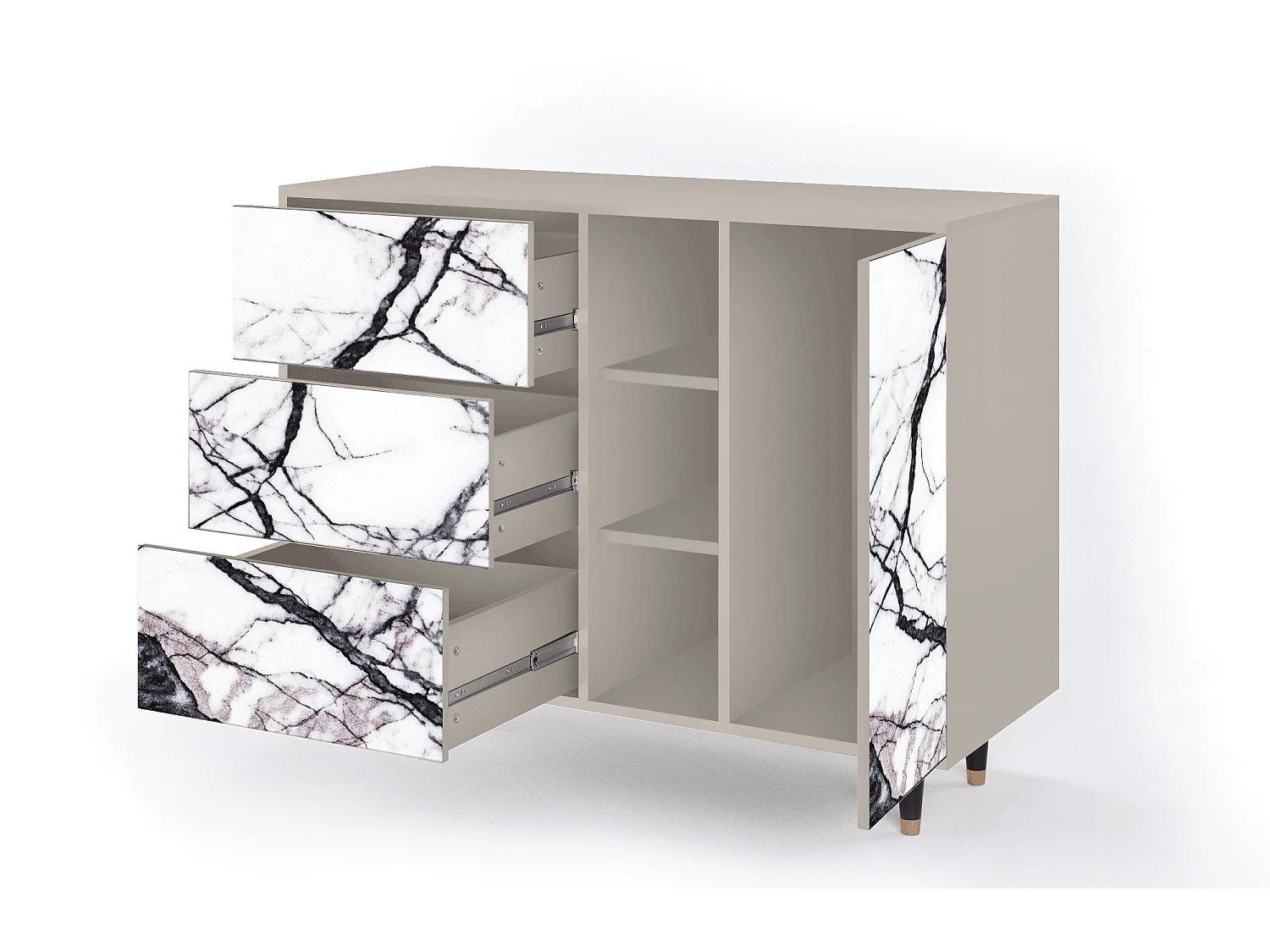 Kredens - 125x98x48 cm - BS2 - Raven Marble, Piaskowy