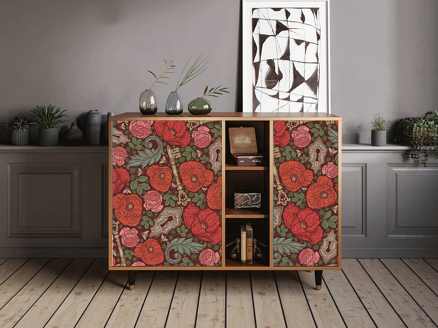 Sideboard - 125x98x48 cm - BS2 - Poppy Garden, Walnuss