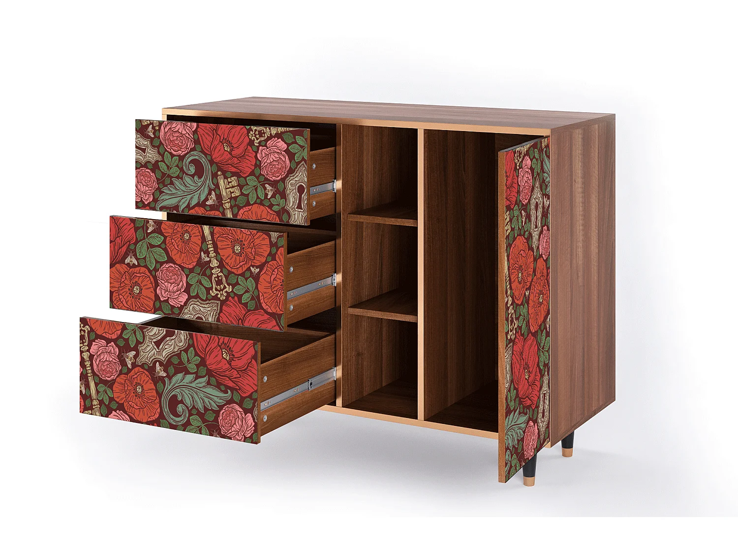 Sideboard - 125x98x48 cm - BS2 - Poppy Garden, Walnuss