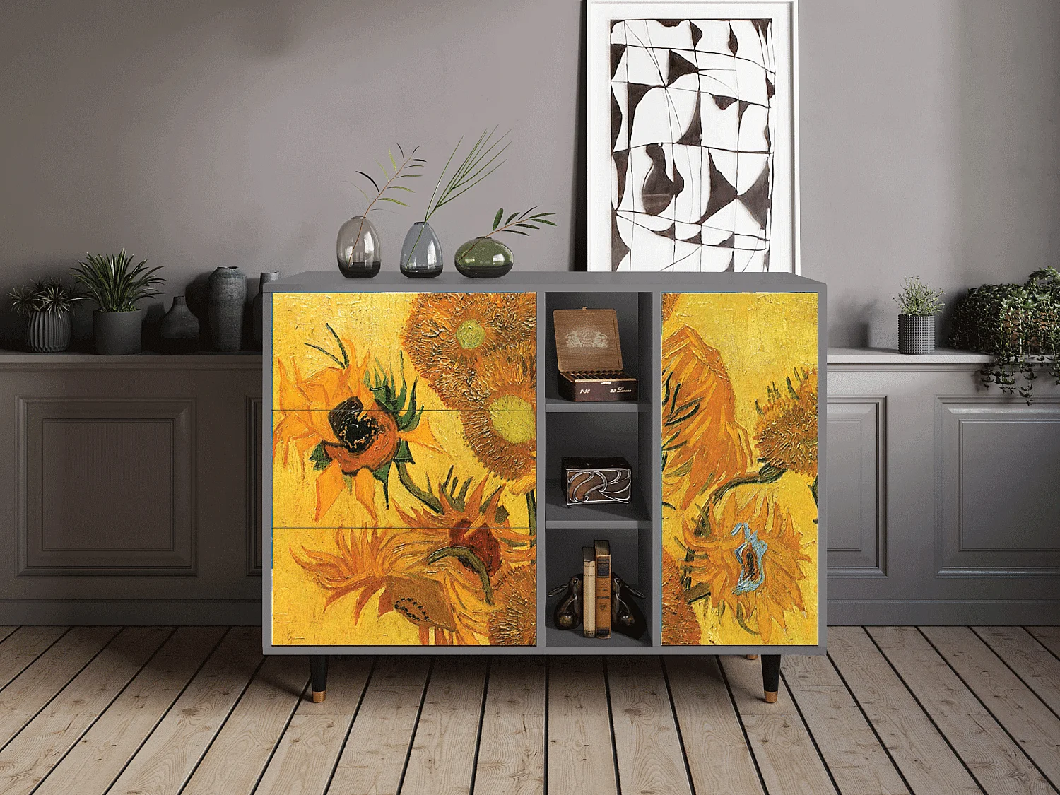 Aparador - 125x98x48 cm - BS2 - Sunflowers, Cinza