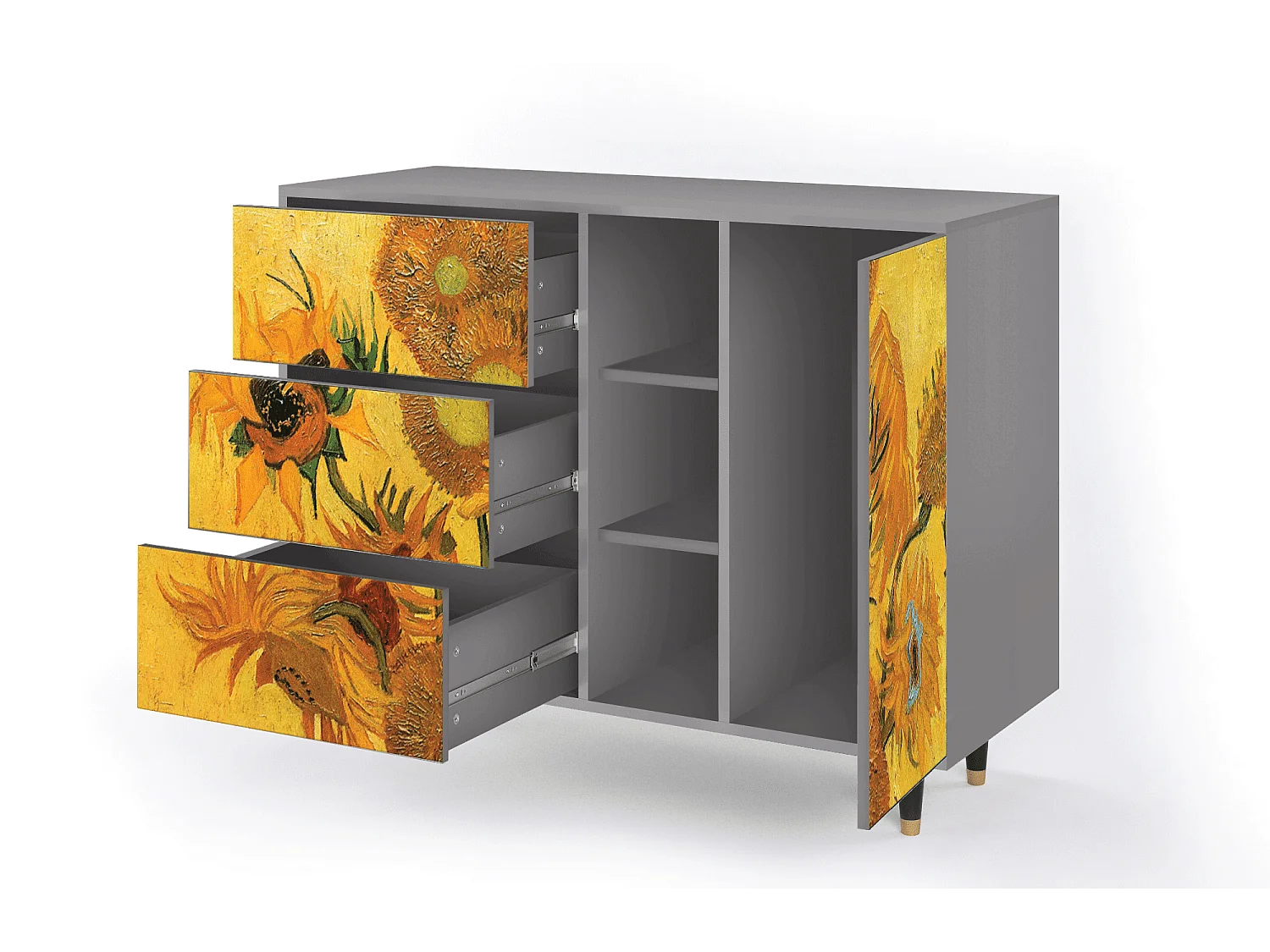 Aparador - 125x98x48 cm - BS2 - Sunflowers, Cinza
