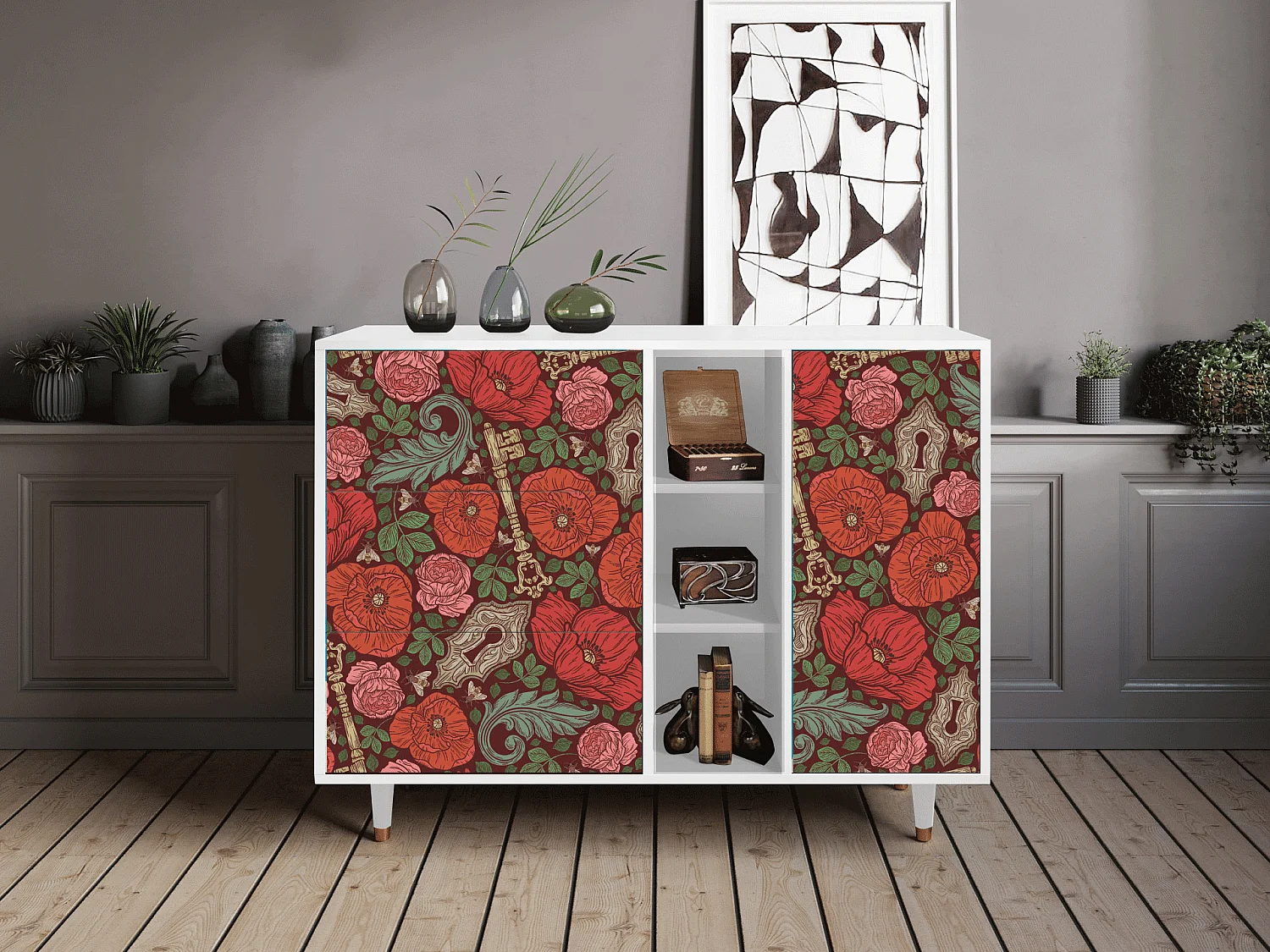 Sideboard - 125x98x48 cm - BS2 - Poppy Garden, Weiß