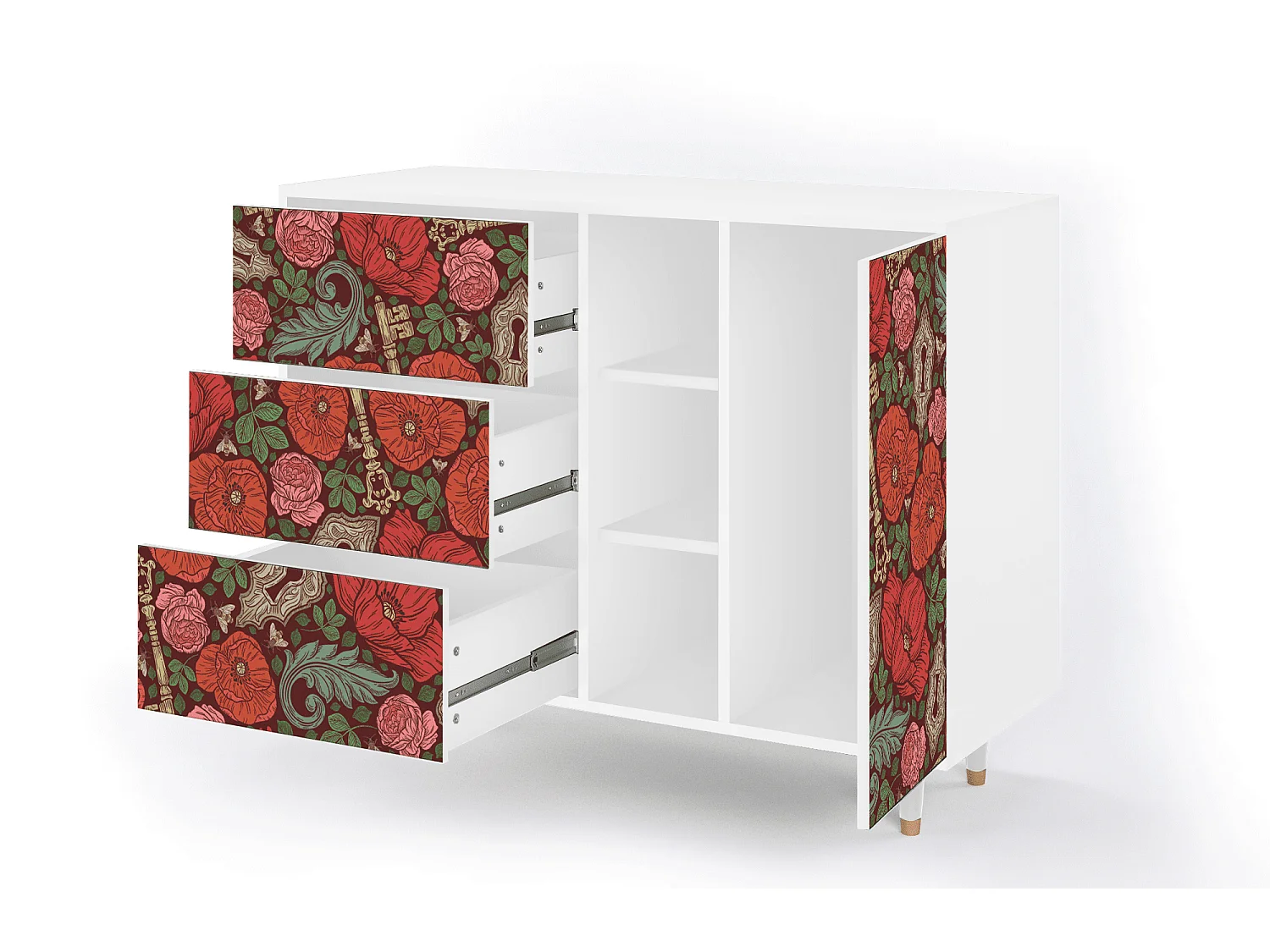 Sideboard - 125x98x48 cm - BS2 - Poppy Garden, Weiß