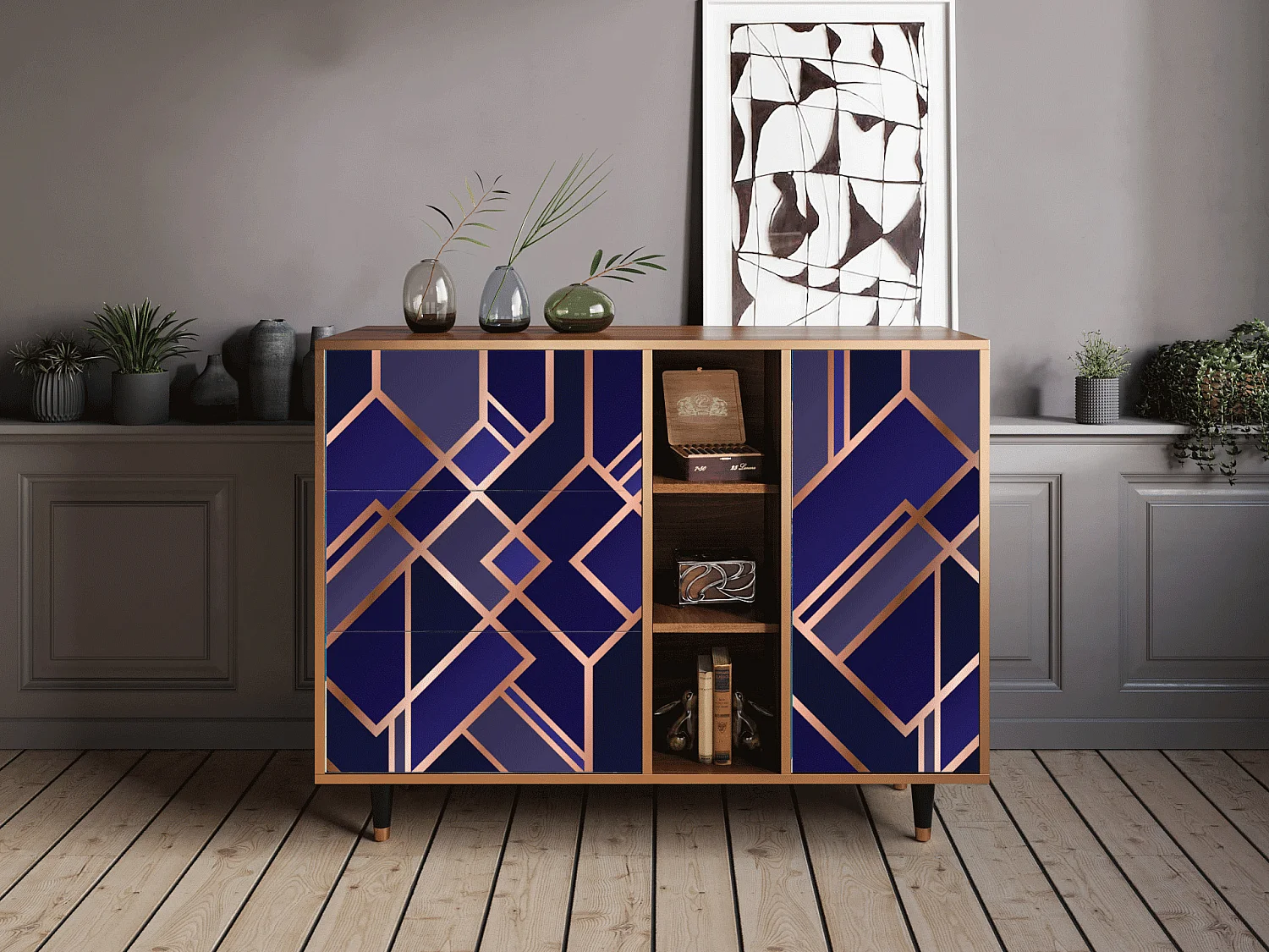 Sideboard - 125x98x48 cm - BS2 - Aquamarine Getsby, Walnuss