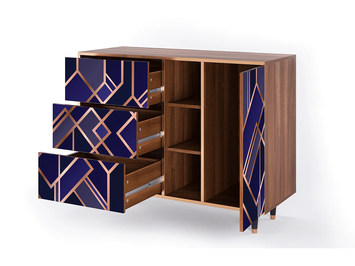 Sideboard - 125x98x48 cm - BS2 - Aquamarine Getsby, Walnuss