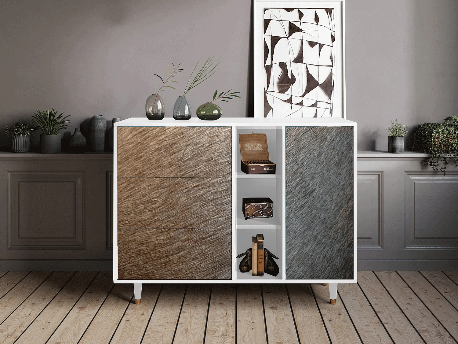 Buffet - 125x98x48 cm - BS2 - Peanut Hair, Blanc