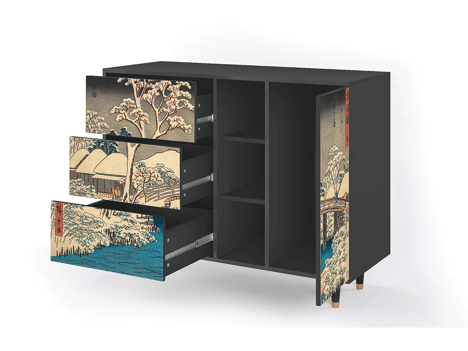 Kredens - 125x98x48 cm - BS2 - Katabira River, Antracyt