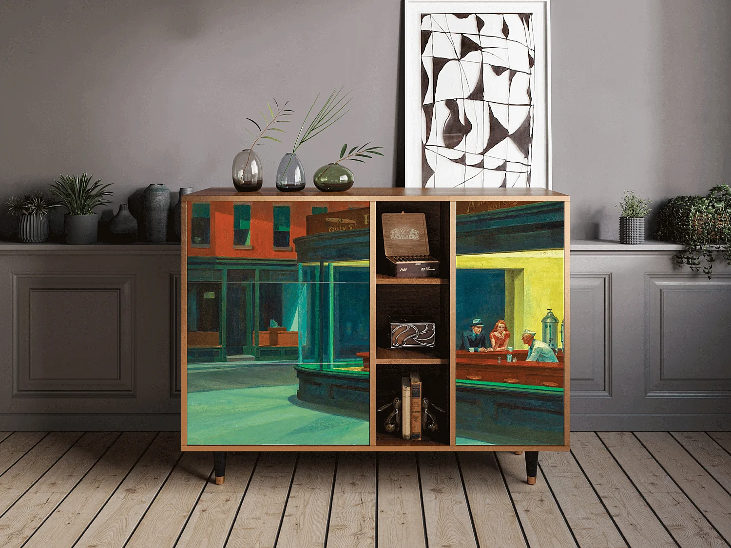 Buffet - 125x98x48 cm - BS2 - Nighthawks by Hopper, Noyer