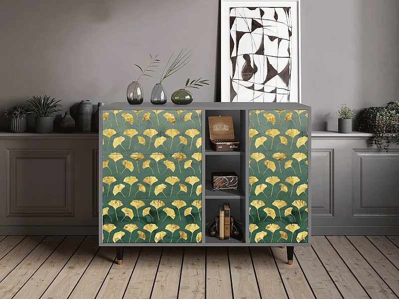 Kredens - 125x98x48 cm - BS2 - Gingko leaves, Szary