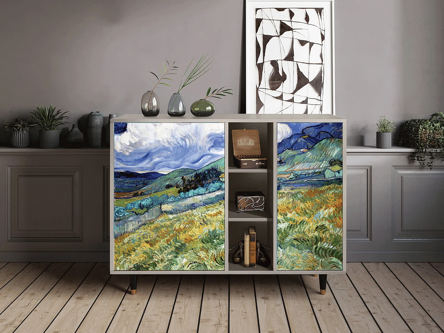 Kredens - 125x98x48 cm - BS2 - Landscape, Piaskowy