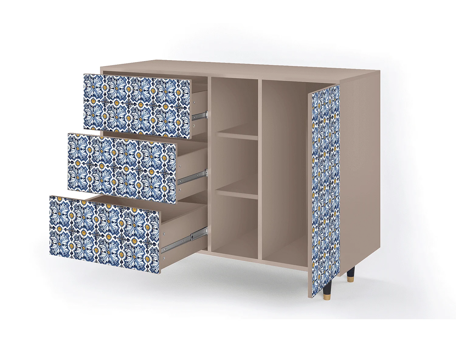 Kredens - 125x98x48 cm - BS2 - Lovely Cornflowers, Latte