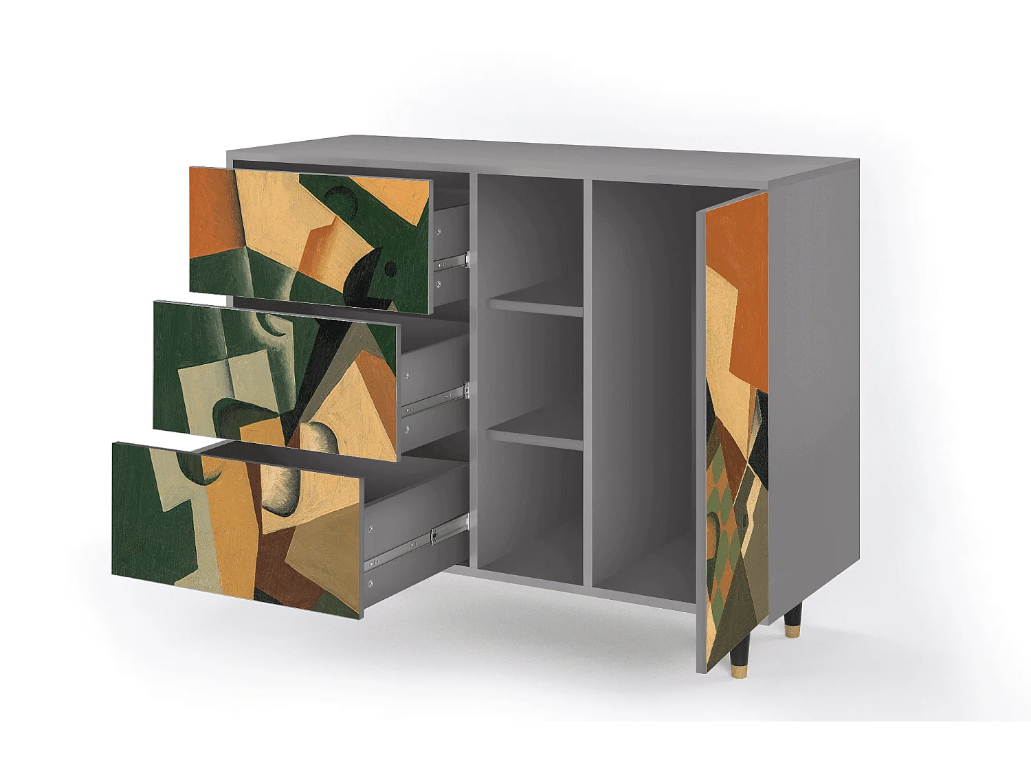 Aparador - 125x98x48 cm - BS2 - Glass and Checkerboard, Cinza