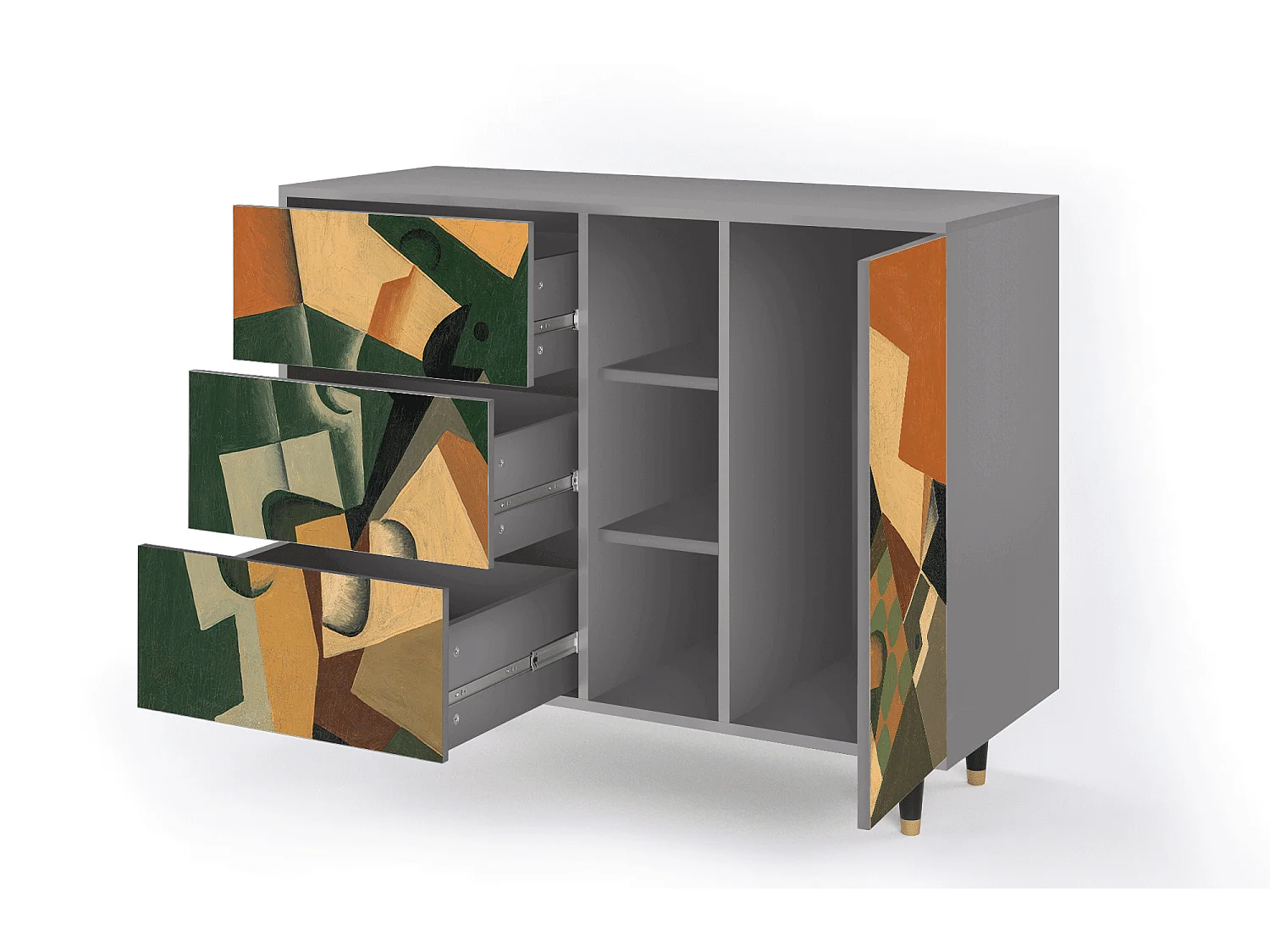 Kredens - 125x98x48 cm - BS2 - Glass and Checkerboard, Szary