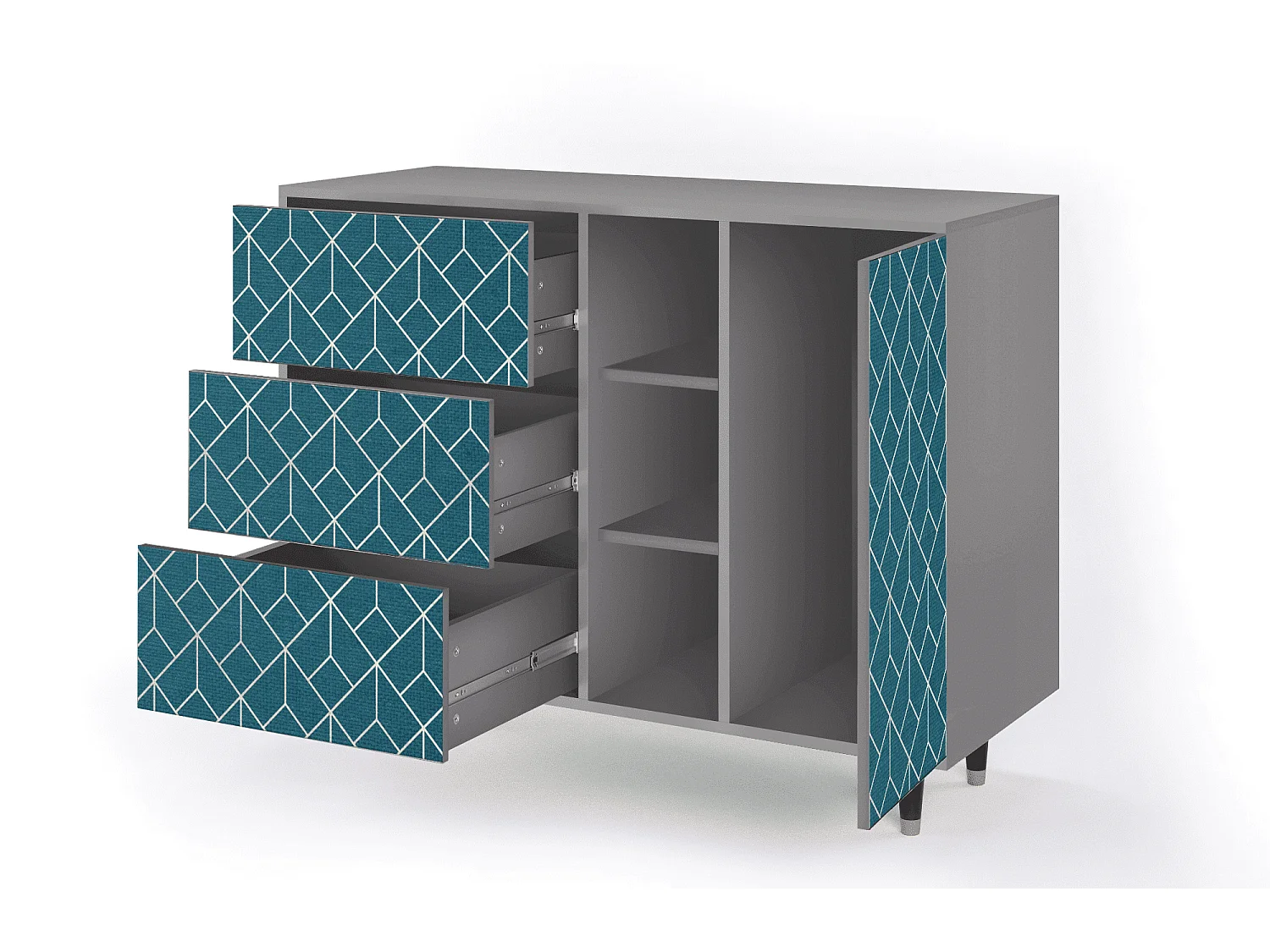 Buffet - 125x98x48 cm - BS2 - Turquoise Geometry, Gris