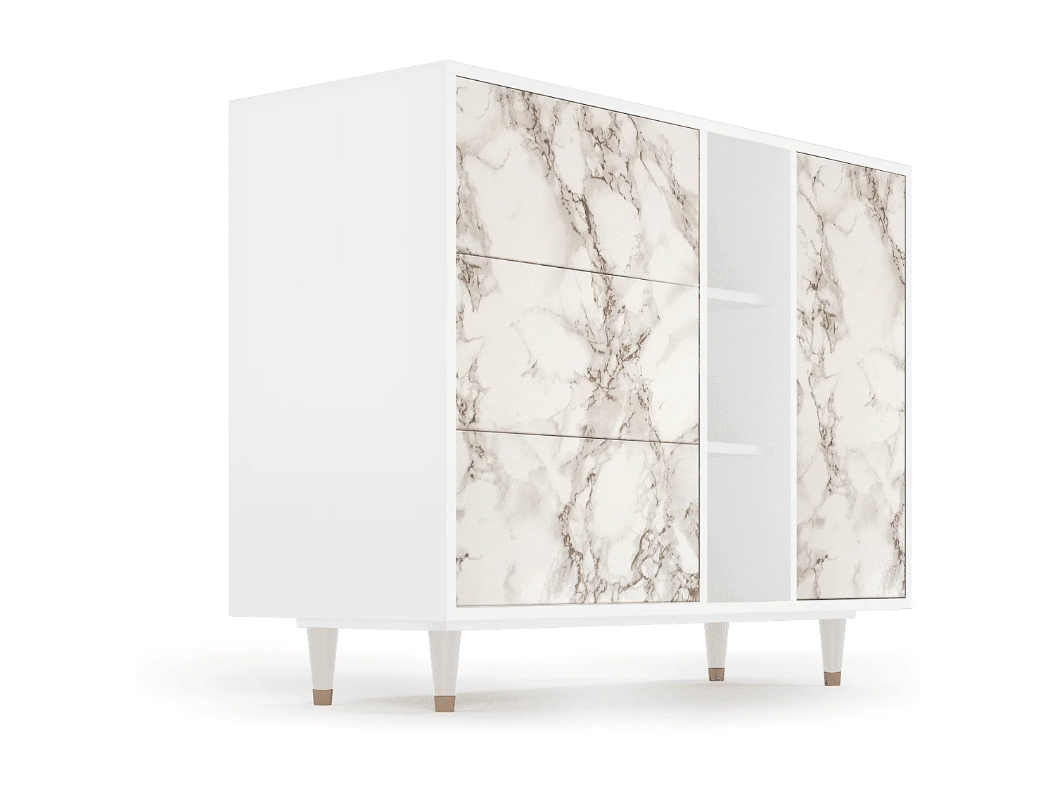 Buffet - 125x98x48 cm - BS2 - Milk Marble, Blanc