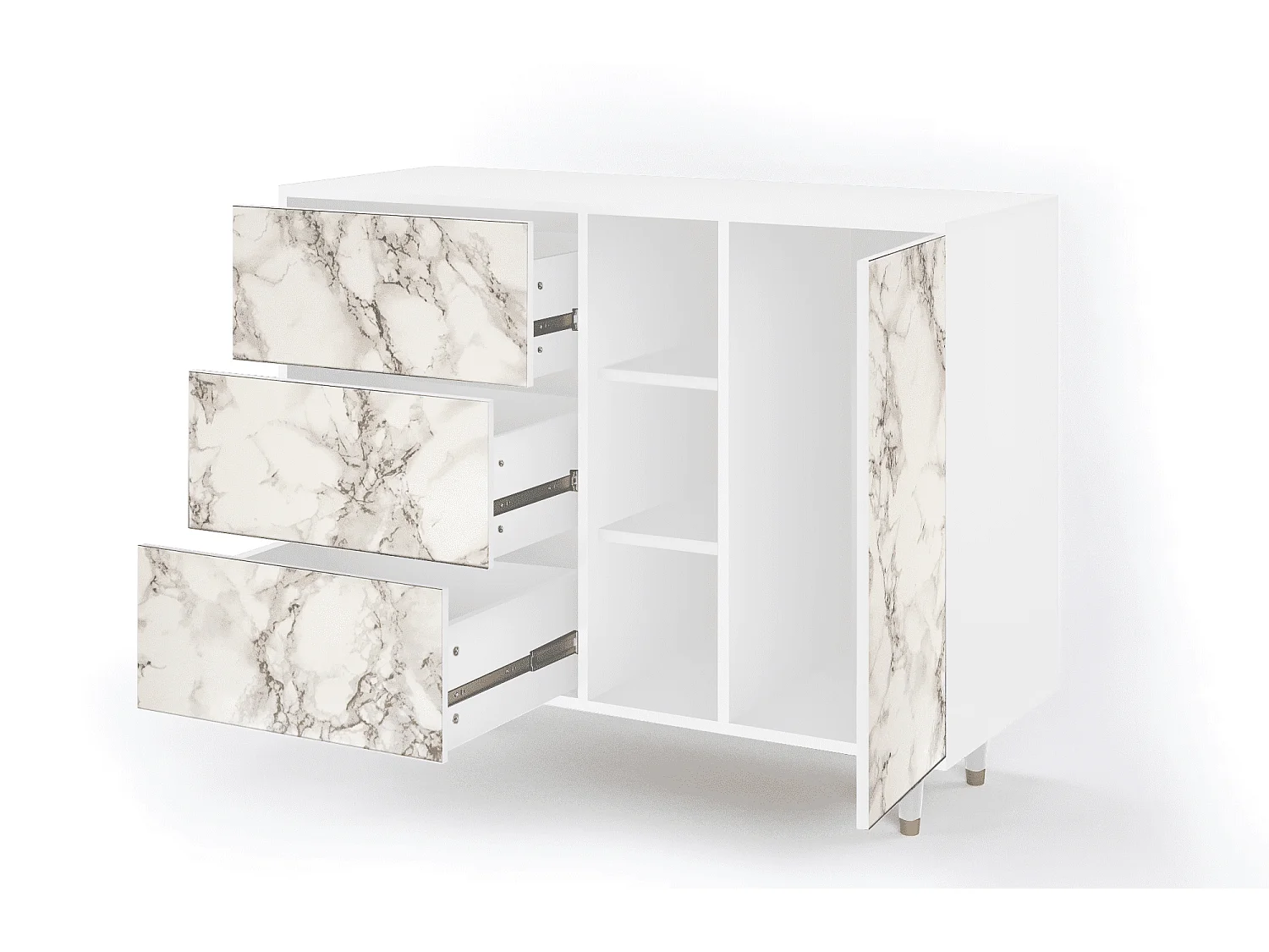 Buffet - 125x98x48 cm - BS2 - Milk Marble, Blanc