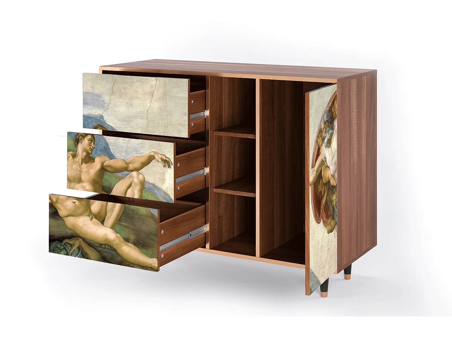 Dressoir - 125x98x48 cm - BS2 - The Creation of Adam, Walnoot