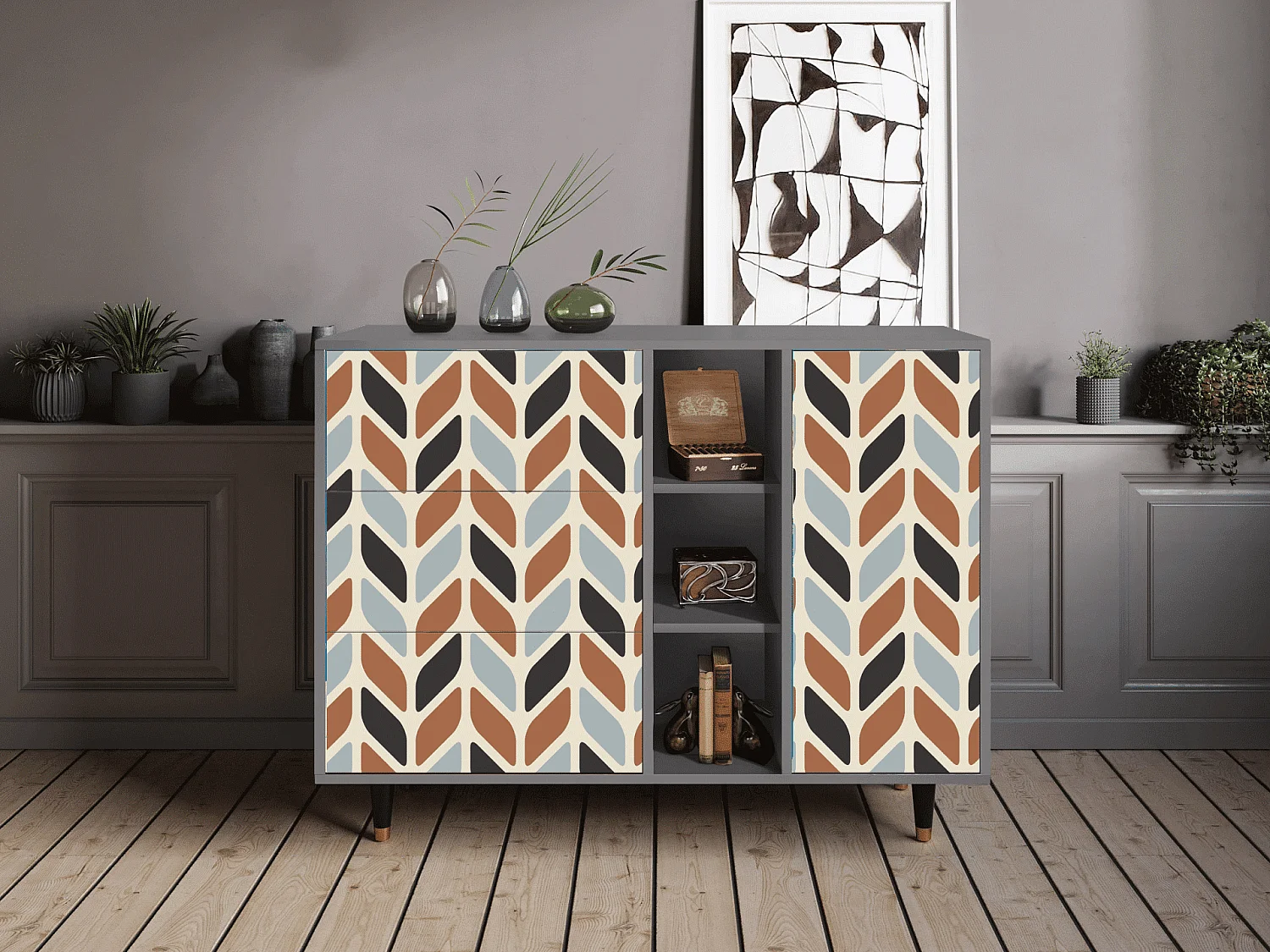 Kredens - 125x98x48 cm - BS2 - Beige Laure, Szary