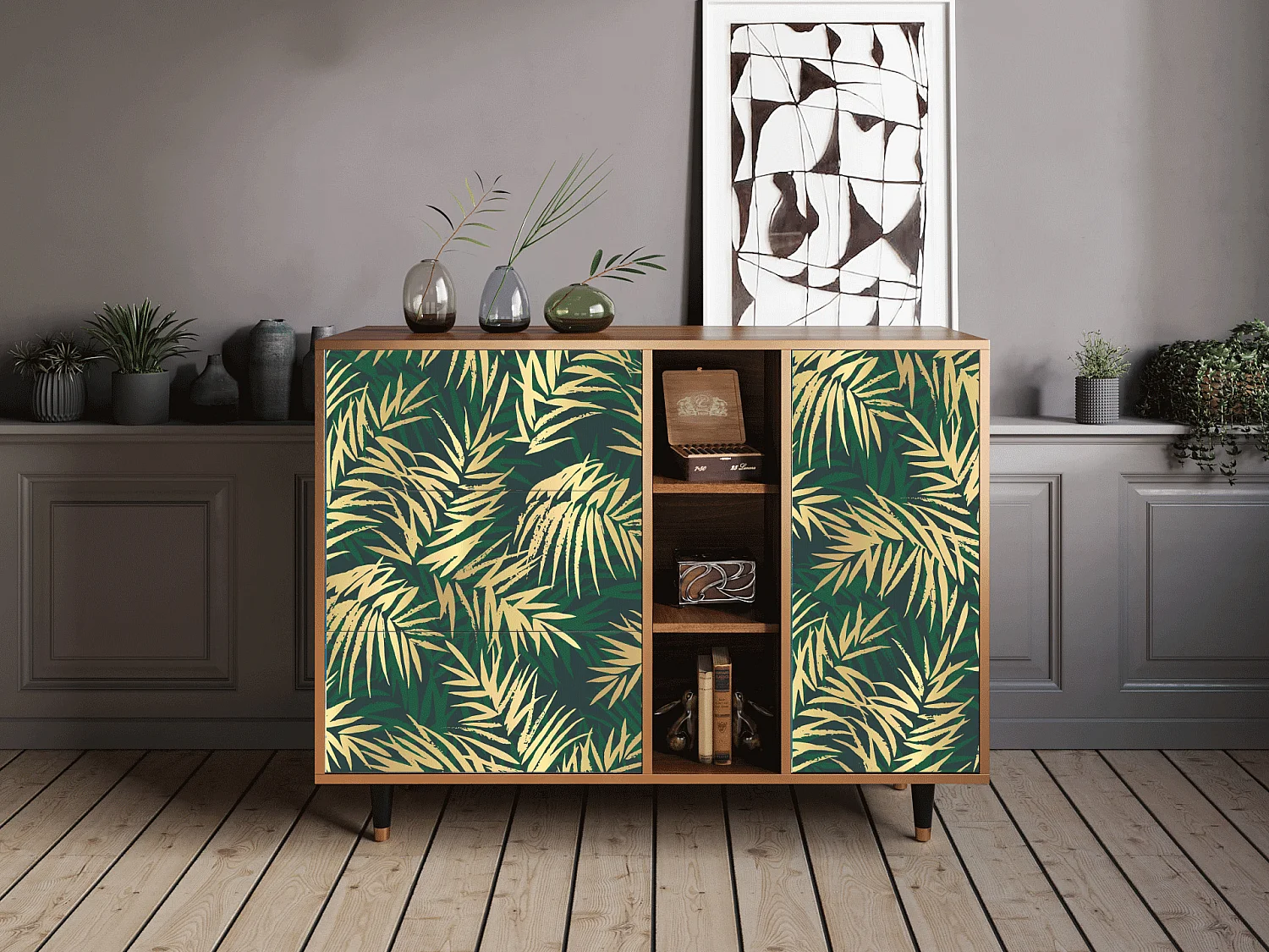 Buffet - 125x98x48 cm - BS2 - Sunny Palm Tree, Noyer