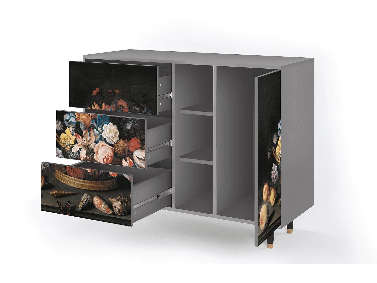 Aparador - 125x98x48 cm - BS2 - Still Life with Flowers, Gris