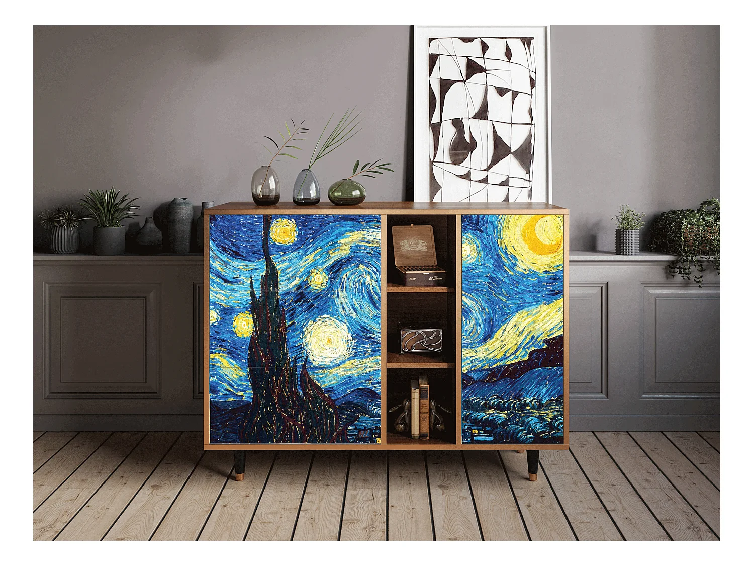 Sideboard - 125x98x48 cm - BS2 - The Starry Night  , Walnuss