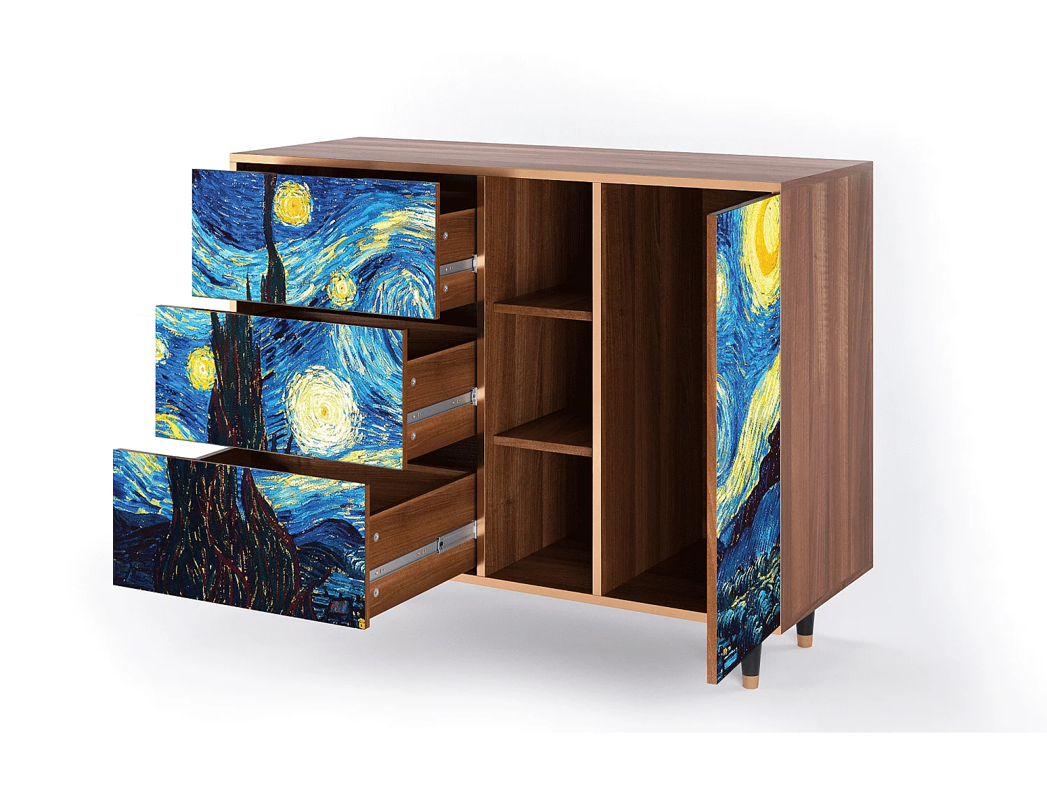 Sideboard - 125x98x48 cm - BS2 - The Starry Night  , Walnuss