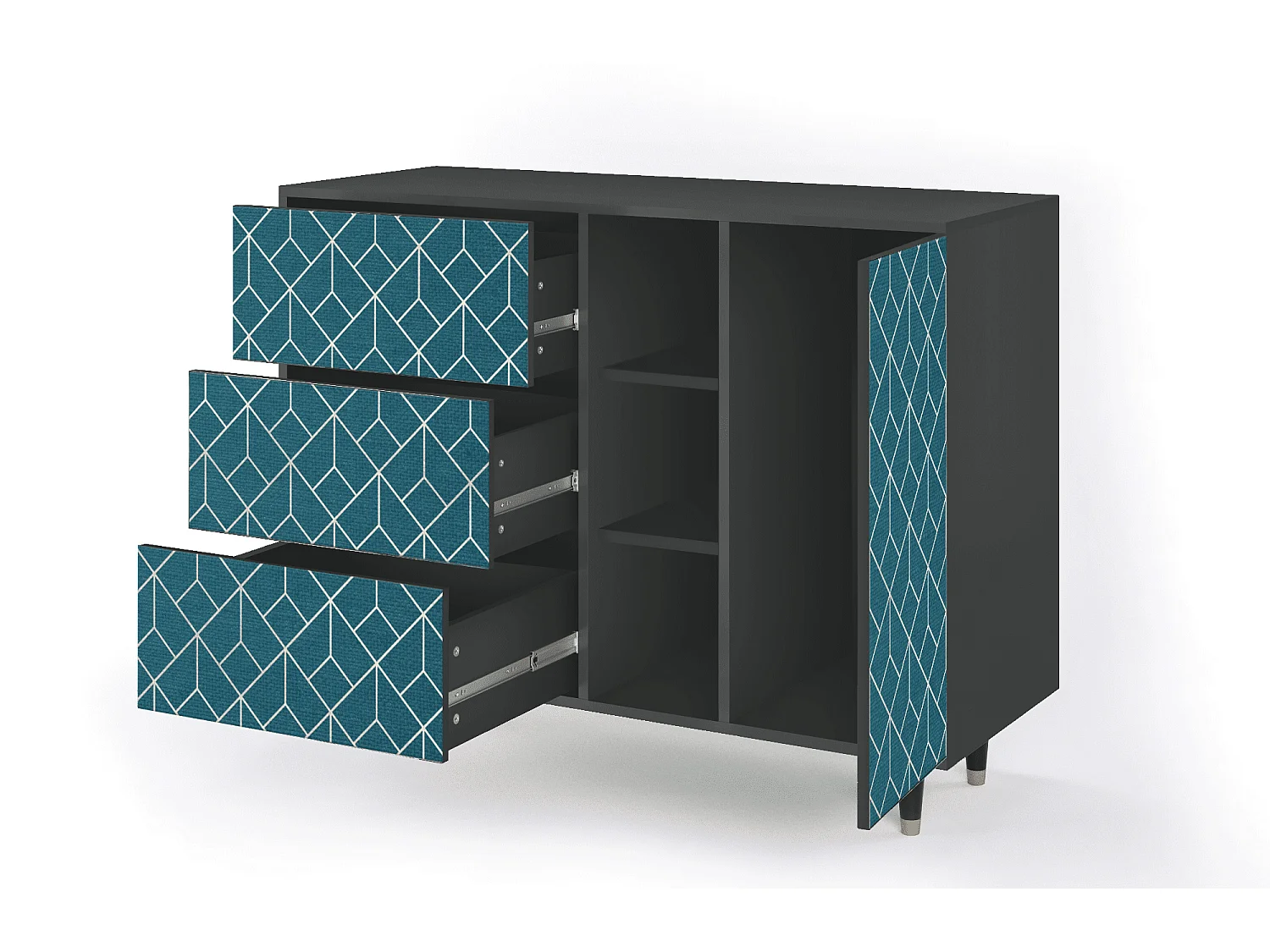 Buffet - 125x98x48 cm - BS2 - Turquoise Geometry, Anthracite