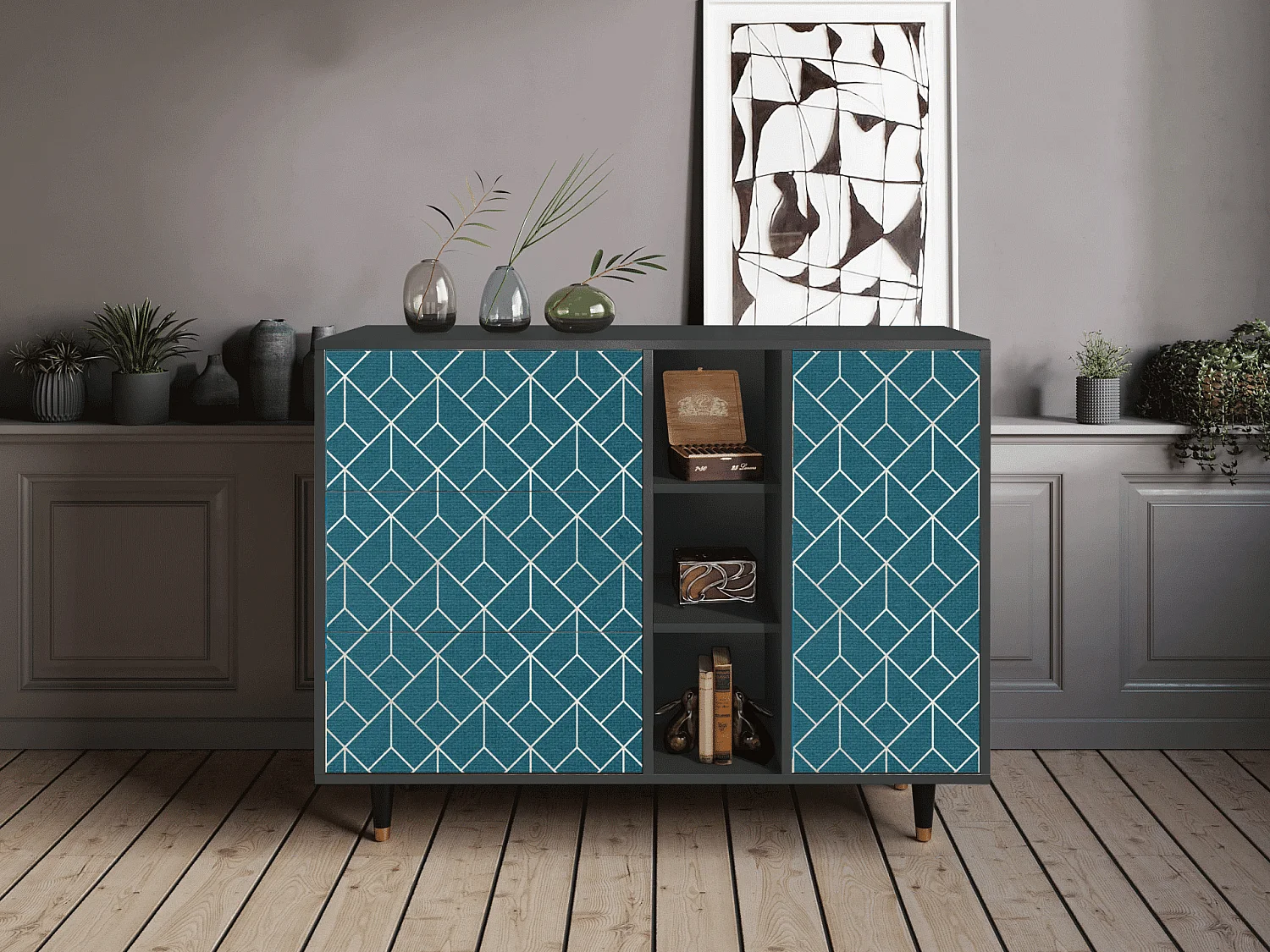 Buffet - 125x98x48 cm - BS2 - Turquoise Geometry, Anthracite
