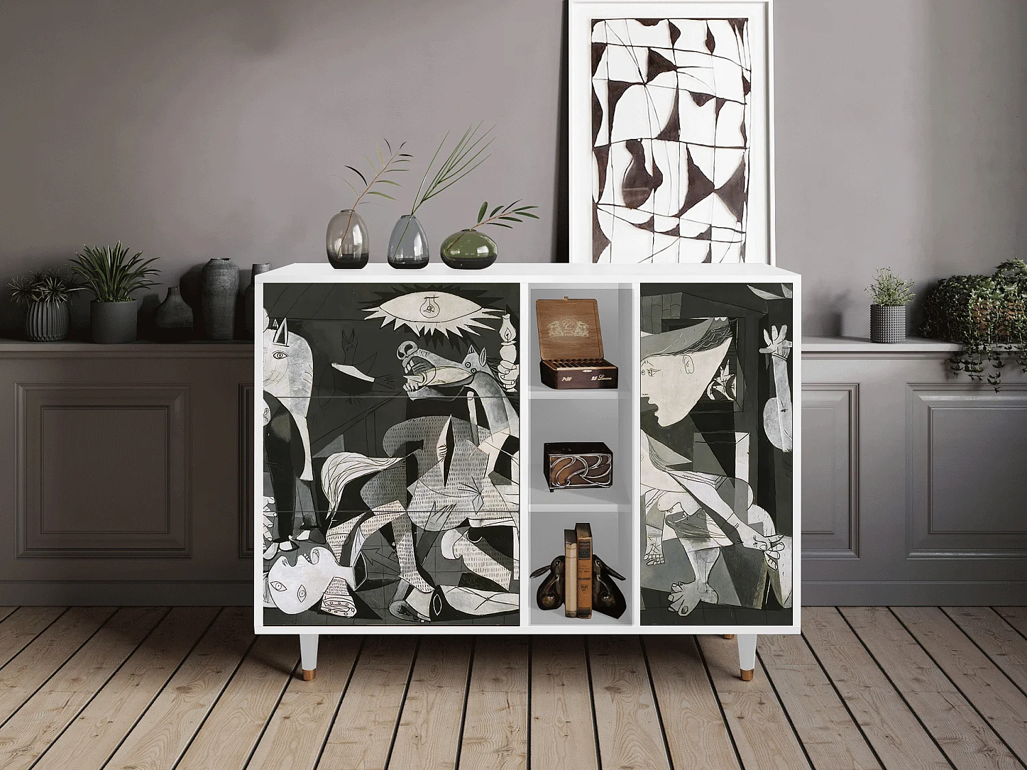 Credenza - 125x98x48 cm - BS2 - Guernica by Picasso, Bianco