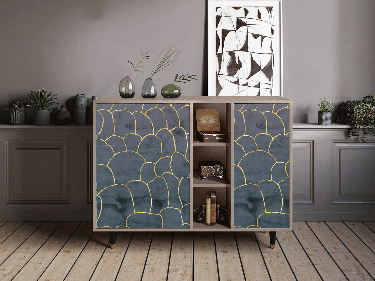 Credenza - 125x98x48 cm - BS2 - Blue Lagoon, Latte