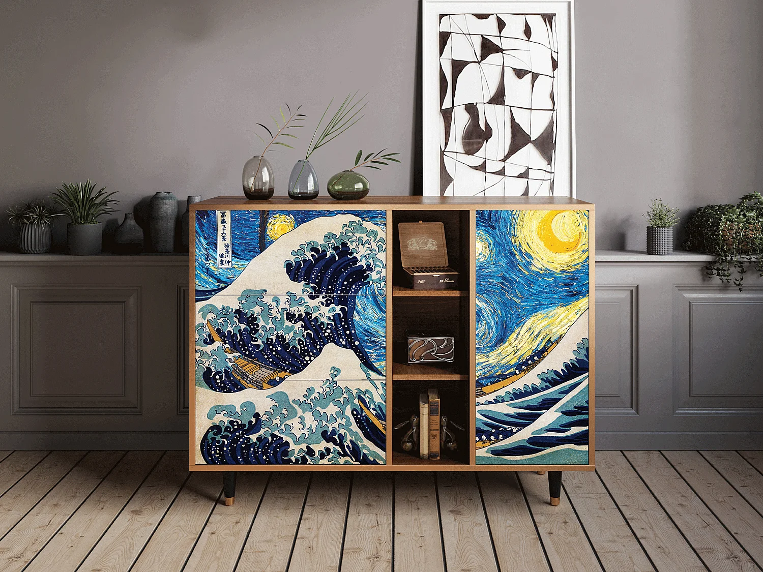 Buffet - 125x98x48 cm - BS2 - Great Wave, Noyer