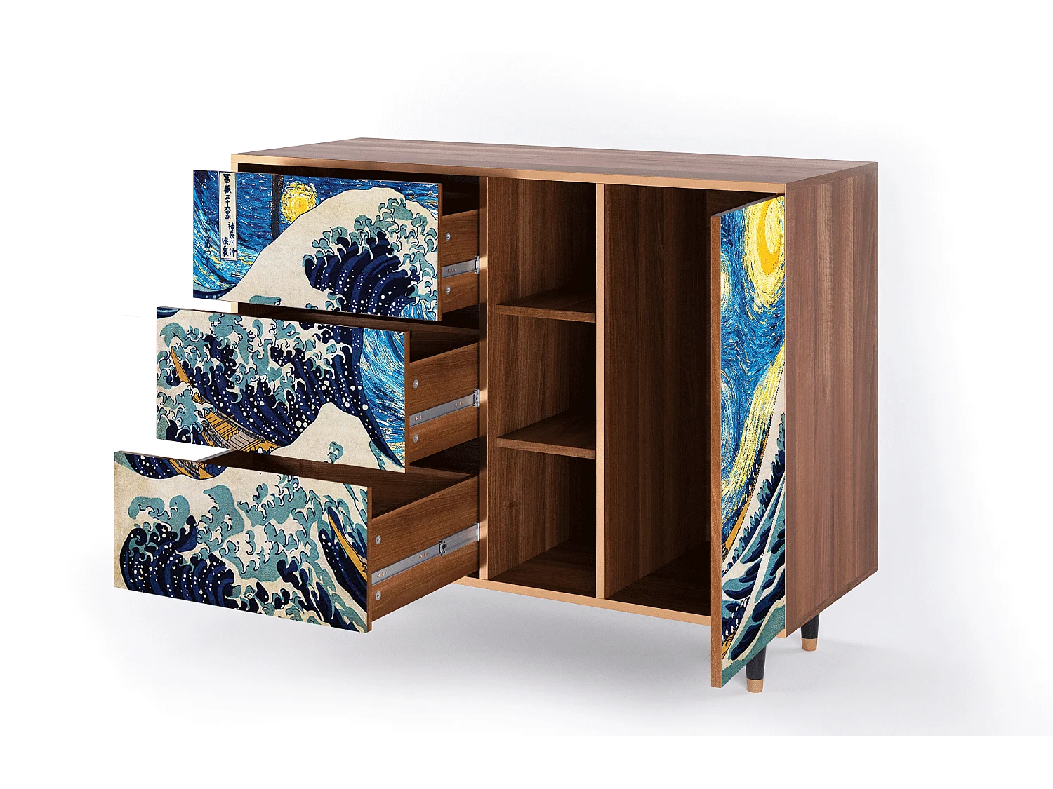 Buffet - 125x98x48 cm - BS2 - Great Wave, Noyer