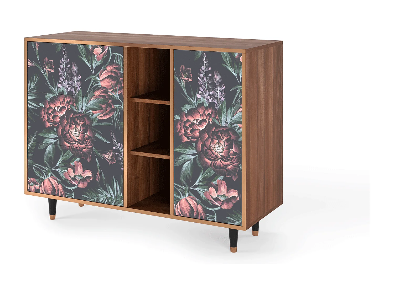 Kredens - 125x98x48 cm - BS2 - Dark Peonies, Orzech