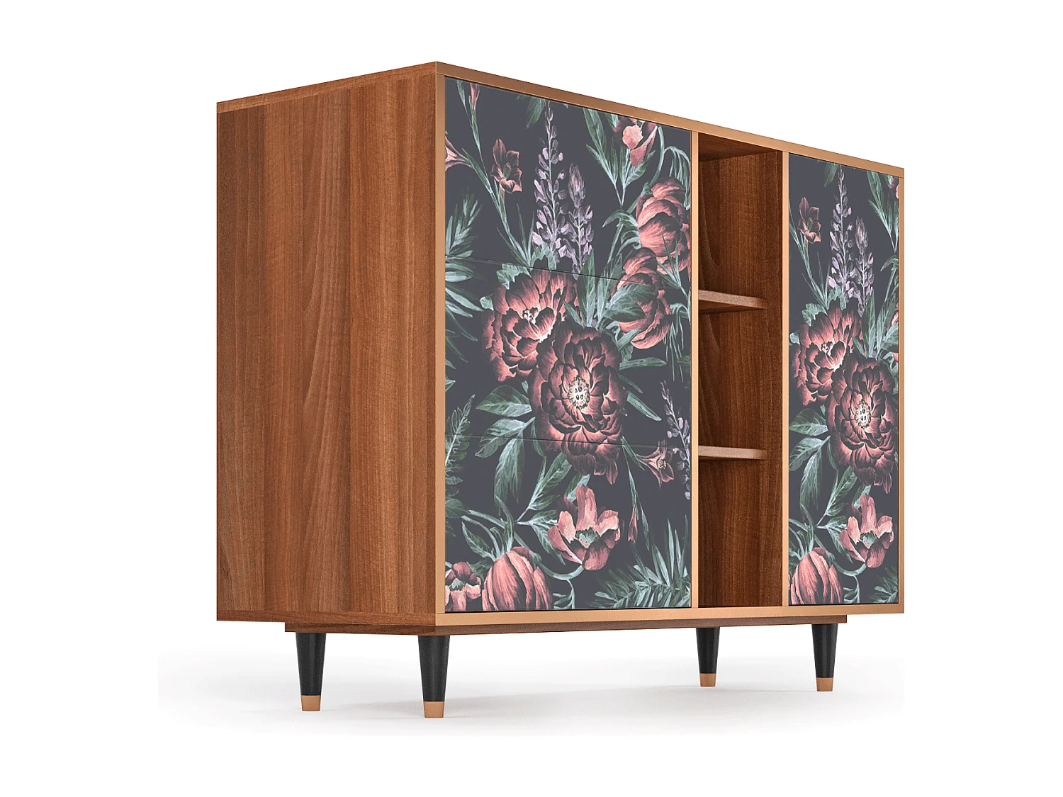 Kredens - 125x98x48 cm - BS2 - Dark Peonies, Orzech