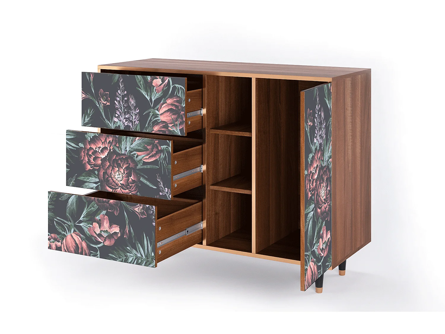 Kredens - 125x98x48 cm - BS2 - Dark Peonies, Orzech