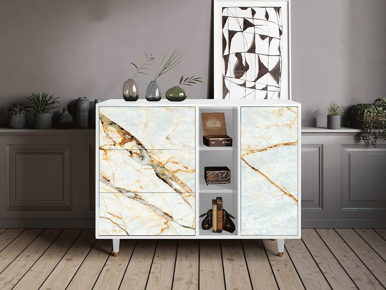 Buffet - 125x98x48 cm - BS2 - Sabley Marble, Blanc