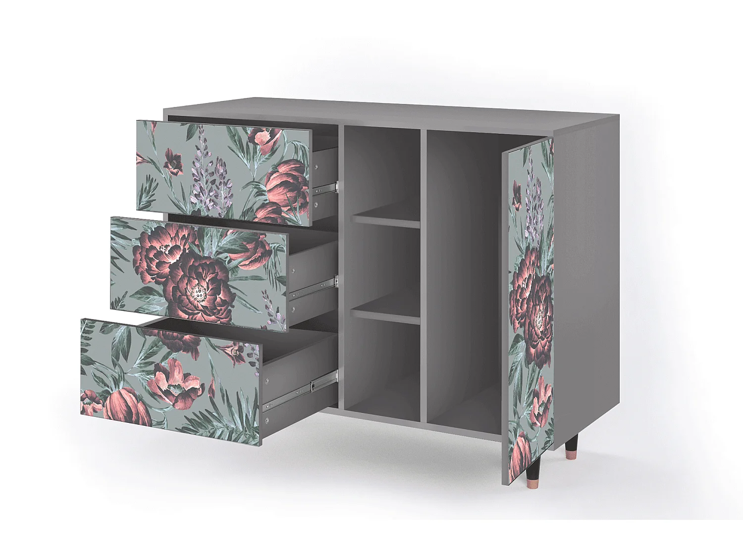 Buffet - 125x98x48 cm - BS2 - Light Peonies, Gris