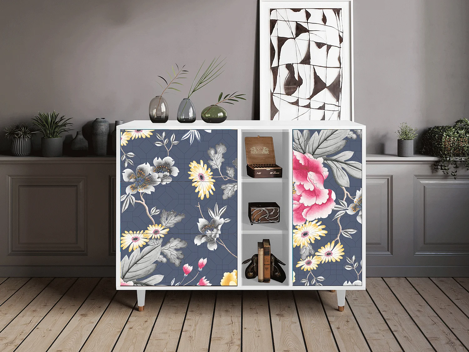 Buffet - 125x98x48 cm - BS2 - Dark Flower Bed, Blanc