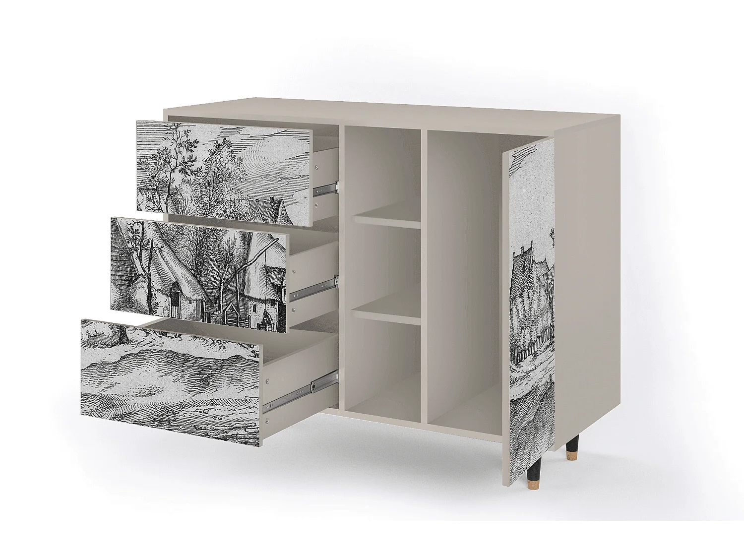 Dressoir - 125x98x48 cm - BS2 - Farms in a Village, Zand