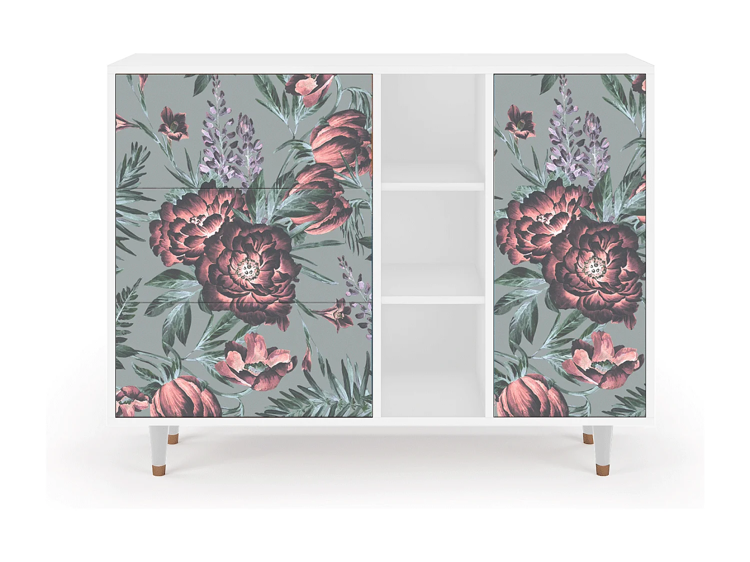 Buffet - 125x98x48 cm - BS2 - Light Peonies, Blanc