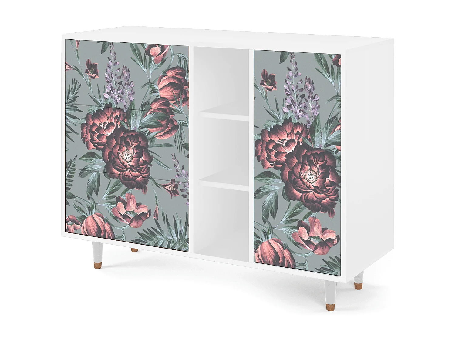 Buffet - 125x98x48 cm - BS2 - Light Peonies, Blanc