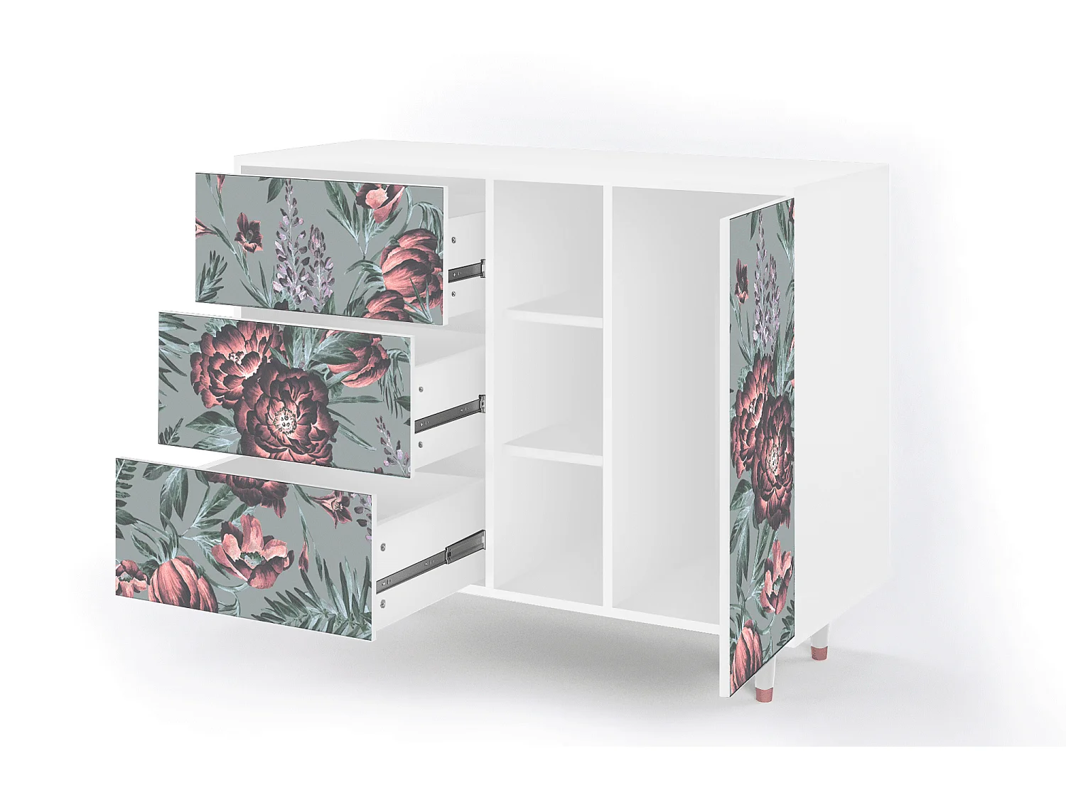 Buffet - 125x98x48 cm - BS2 - Light Peonies, Blanc